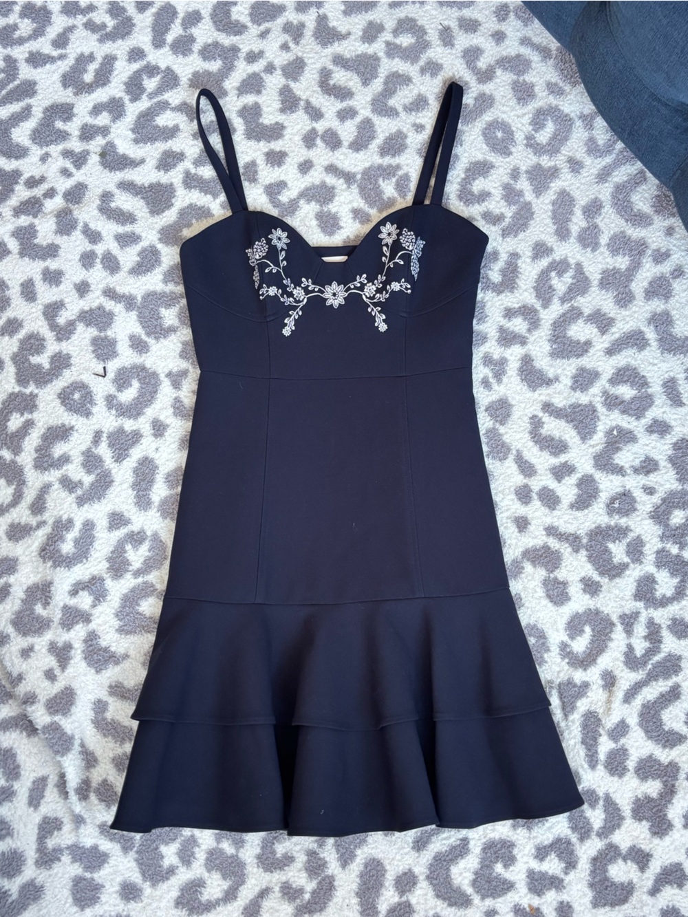 Cinq a Sept Navy Blue Floral Embroidered Mini Dress